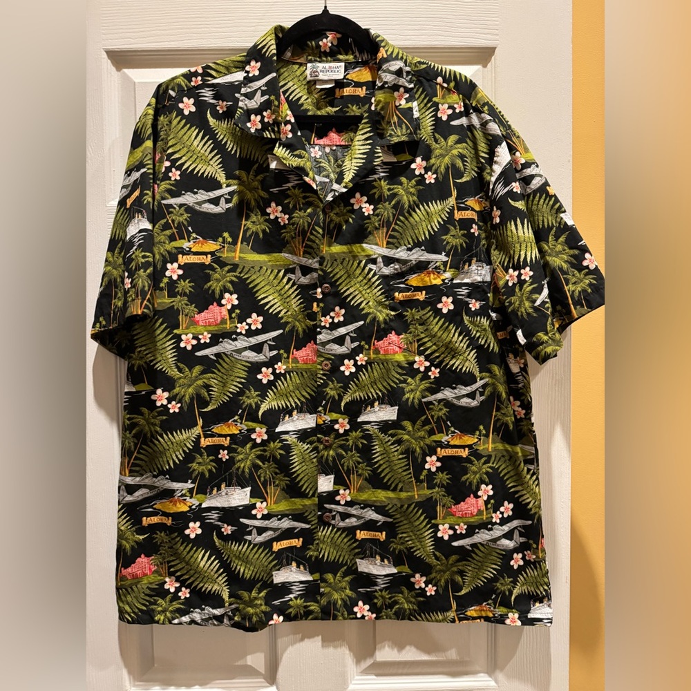 Aloha Republic Black and Green Hawaiian XL Short Sleeve Shirt Made in Hawaii USA